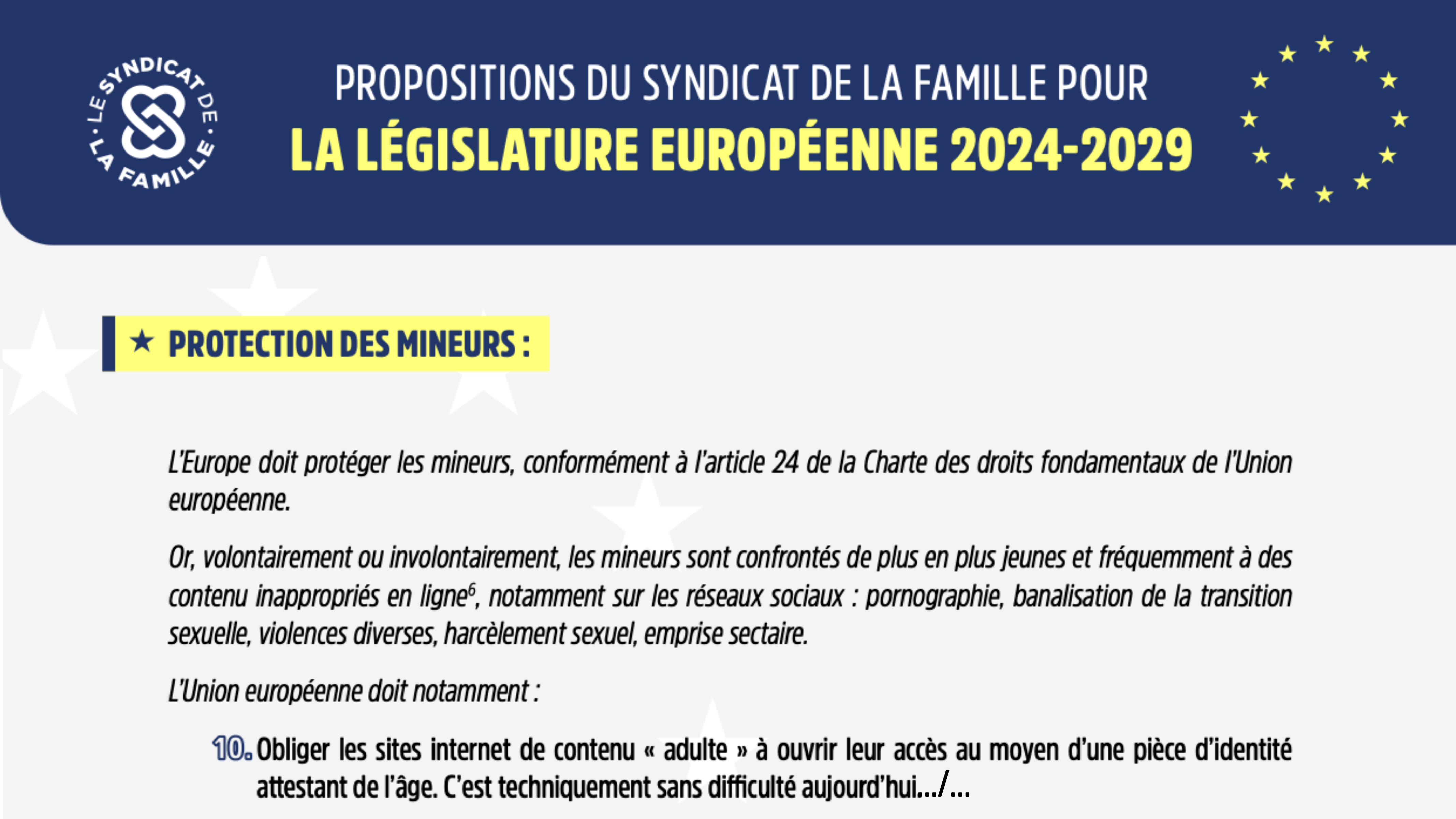 LSF formule des recommandations pour le Parlement Européen - Le Syndicat de  la Famille